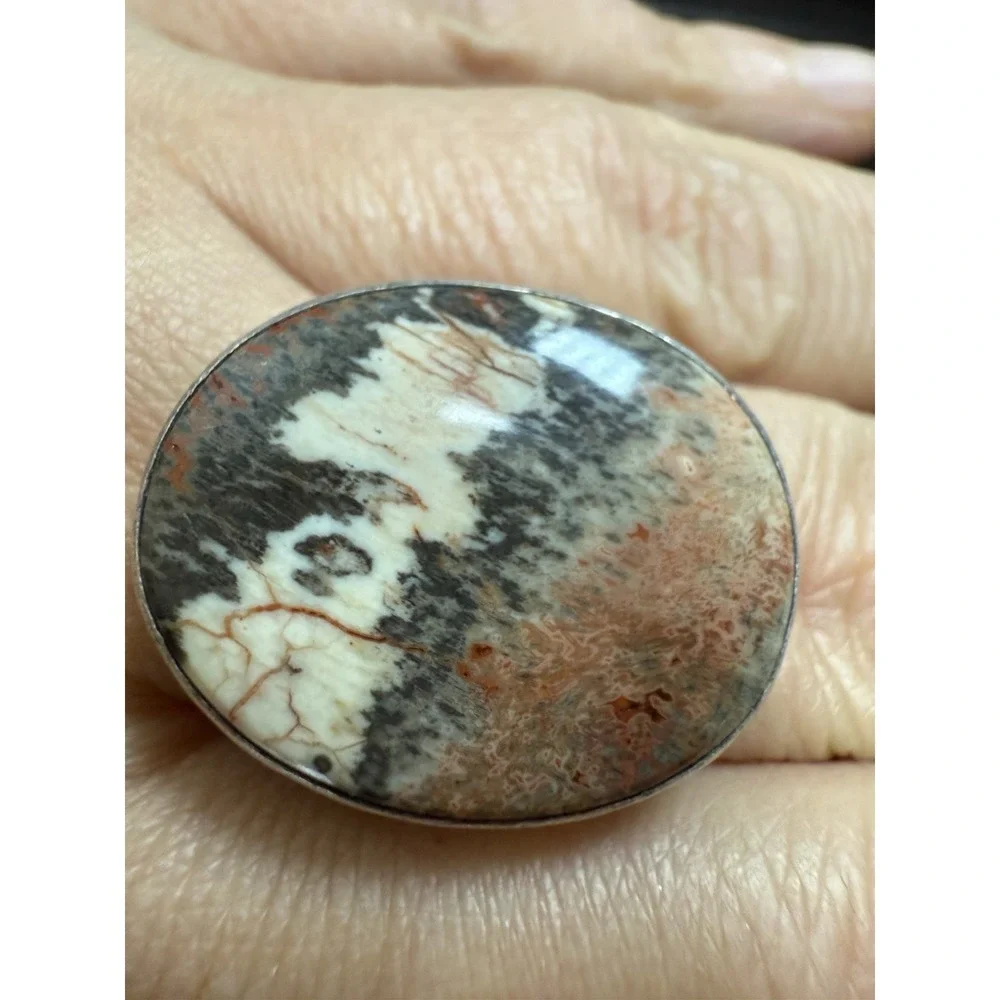 VTG Sterling Silver‎ with Agate Stone ring HandMade by Carlos Diaz Adjustable
